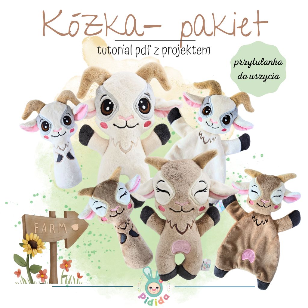 Koza do uszycia na hafciarce, kózka maskotka do uszycia diy metoda in the hoop