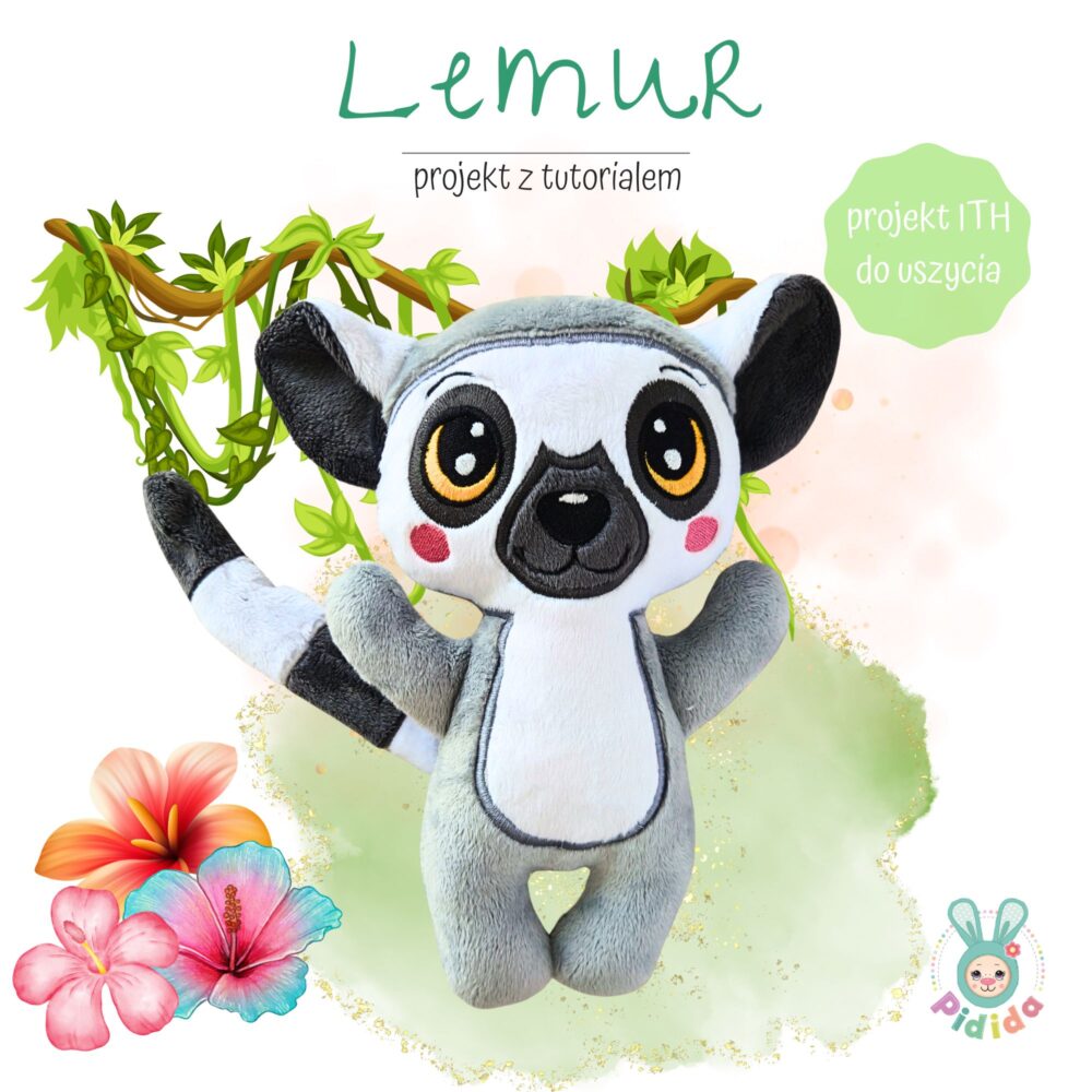Lemur projekt do uszycia DIY na hafciarke ITH in the hoop, projekt maskotki lemur